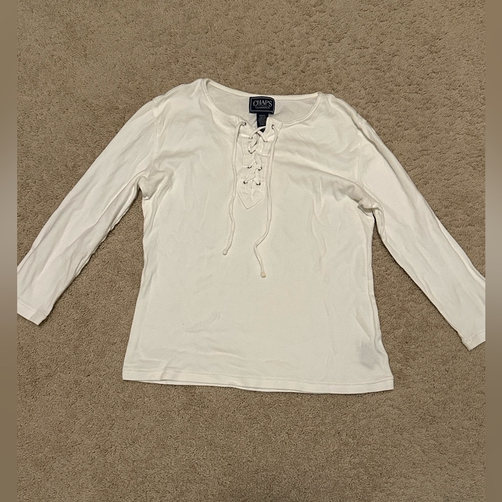 Chaps White Lace-Up Women's Top